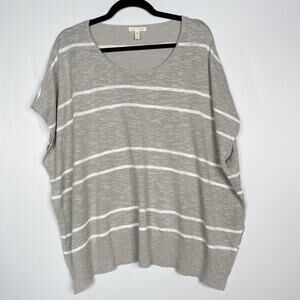 Eileen Fisher Small S Cream White Striped Oversized Top Organic Cotton Linen